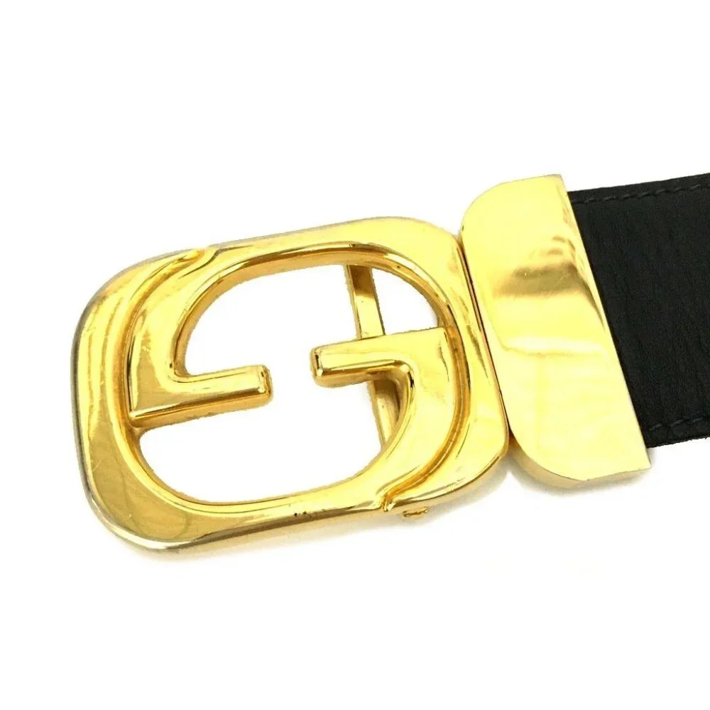 EGA GUCCI GG Logo Leather 90cm Men's Belt Black/2BG2982 - Picture 5 of 8